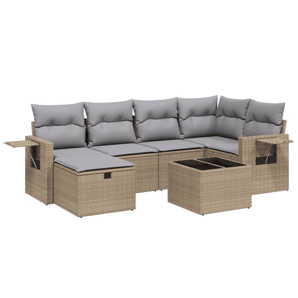 7-dijelni set vrtnih sofa s jastucima bež od poliratana