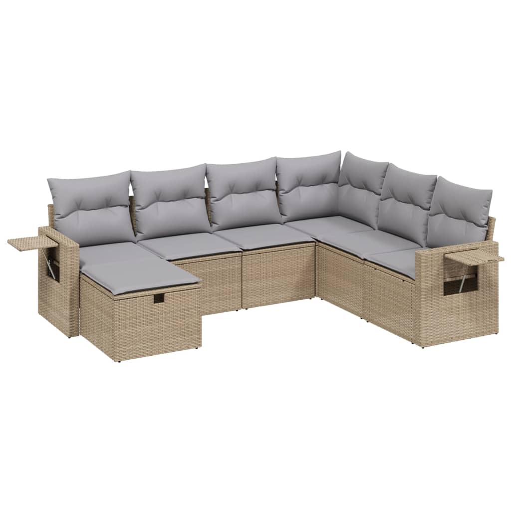 7-dijelni set vrtnih sofa s jastucima bež od poliratana