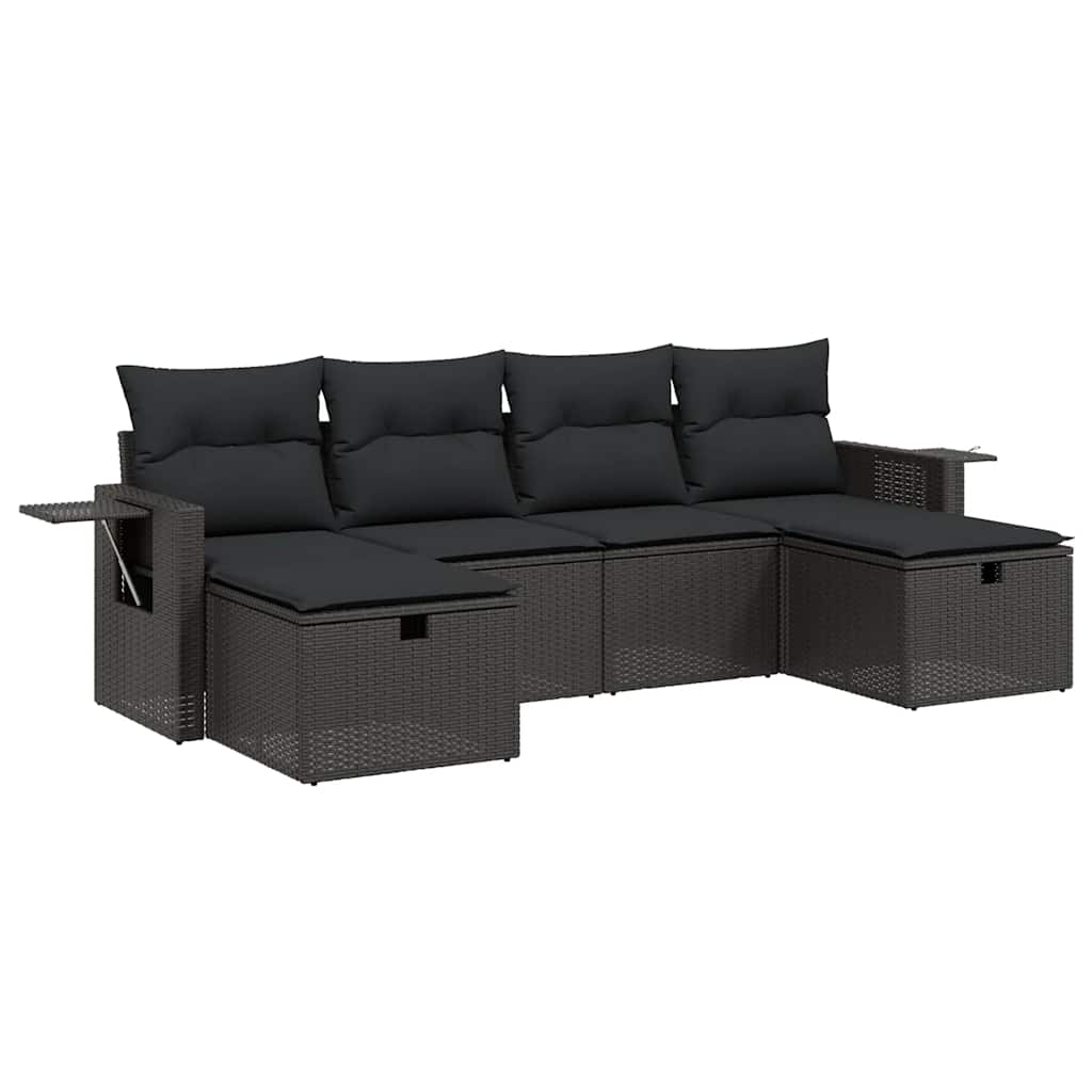 6-dijelni set vrtnih sofa s jastucima crni od poliratana