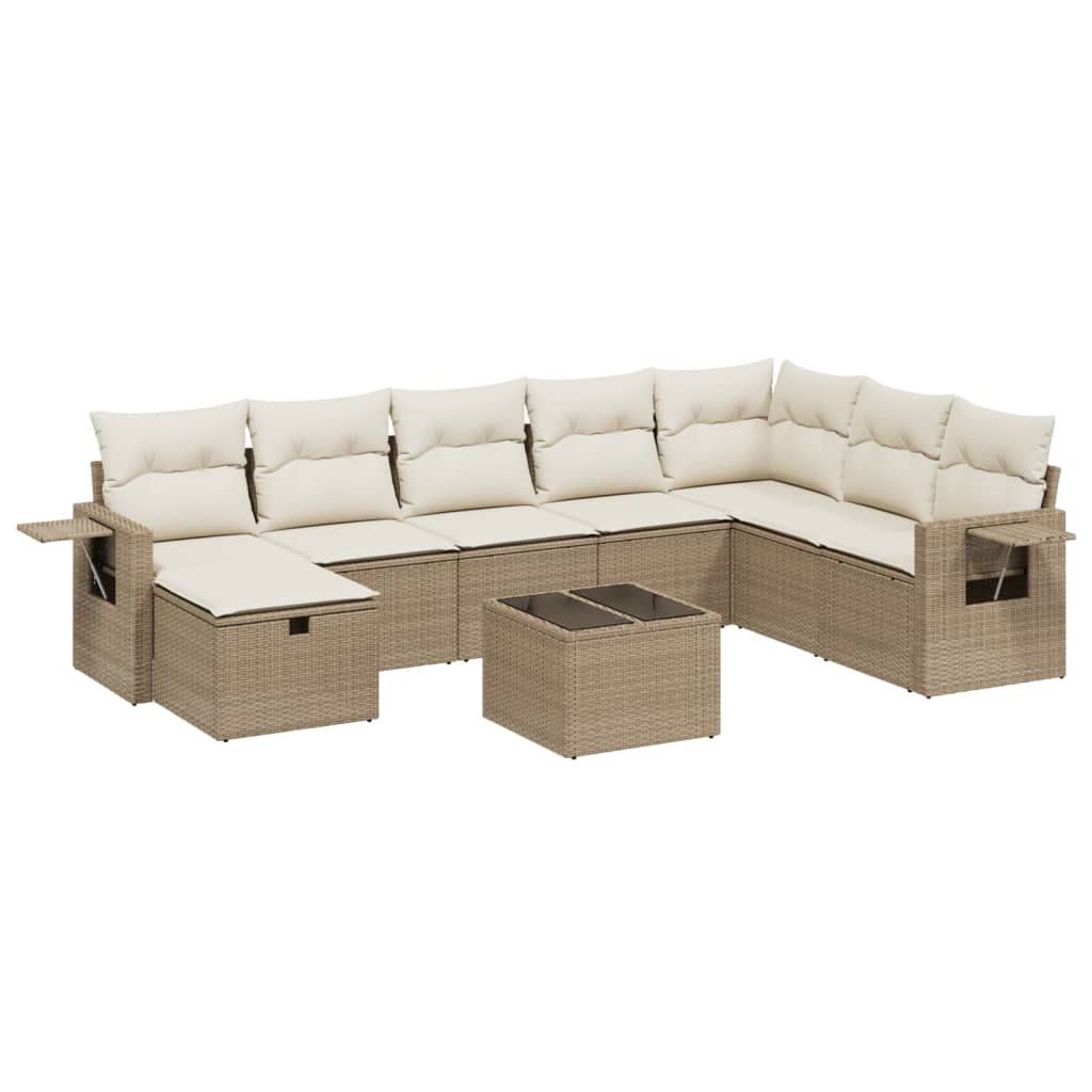 9-dijelni set vrtnih sofa s jastucima bež od poliratana