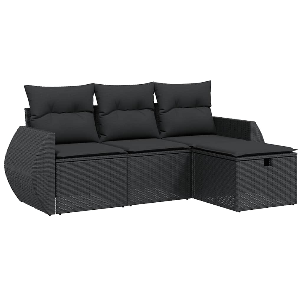 4-dijelni set vrtnih sofa od poliratana s jastucima crni