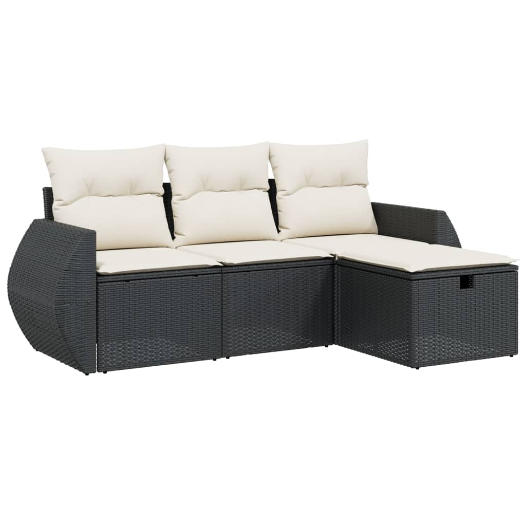 4-dijelni set vrtnih sofa od poliratana s jastucima crni