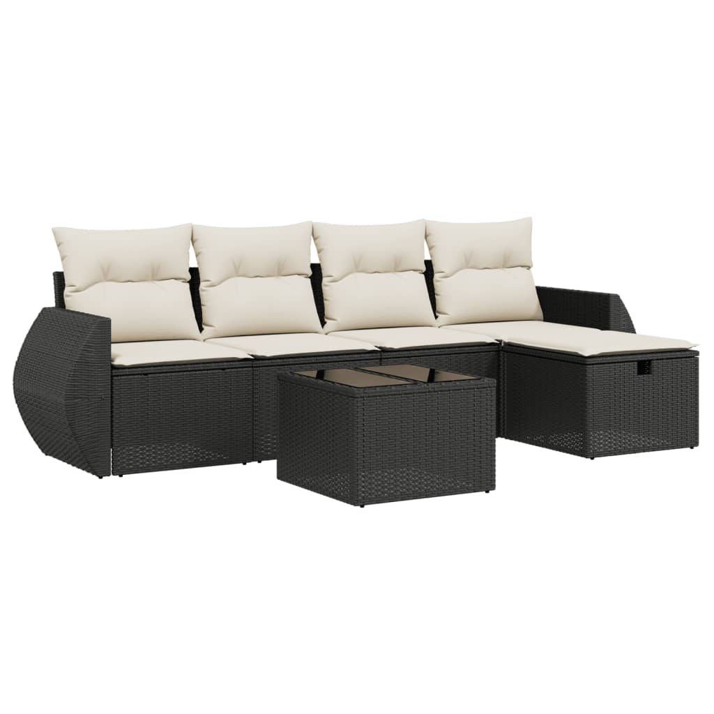 6-dijelni set vrtnih sofa s jastucima crni od poliratana Crna 70 x 62.5 x 69 cm