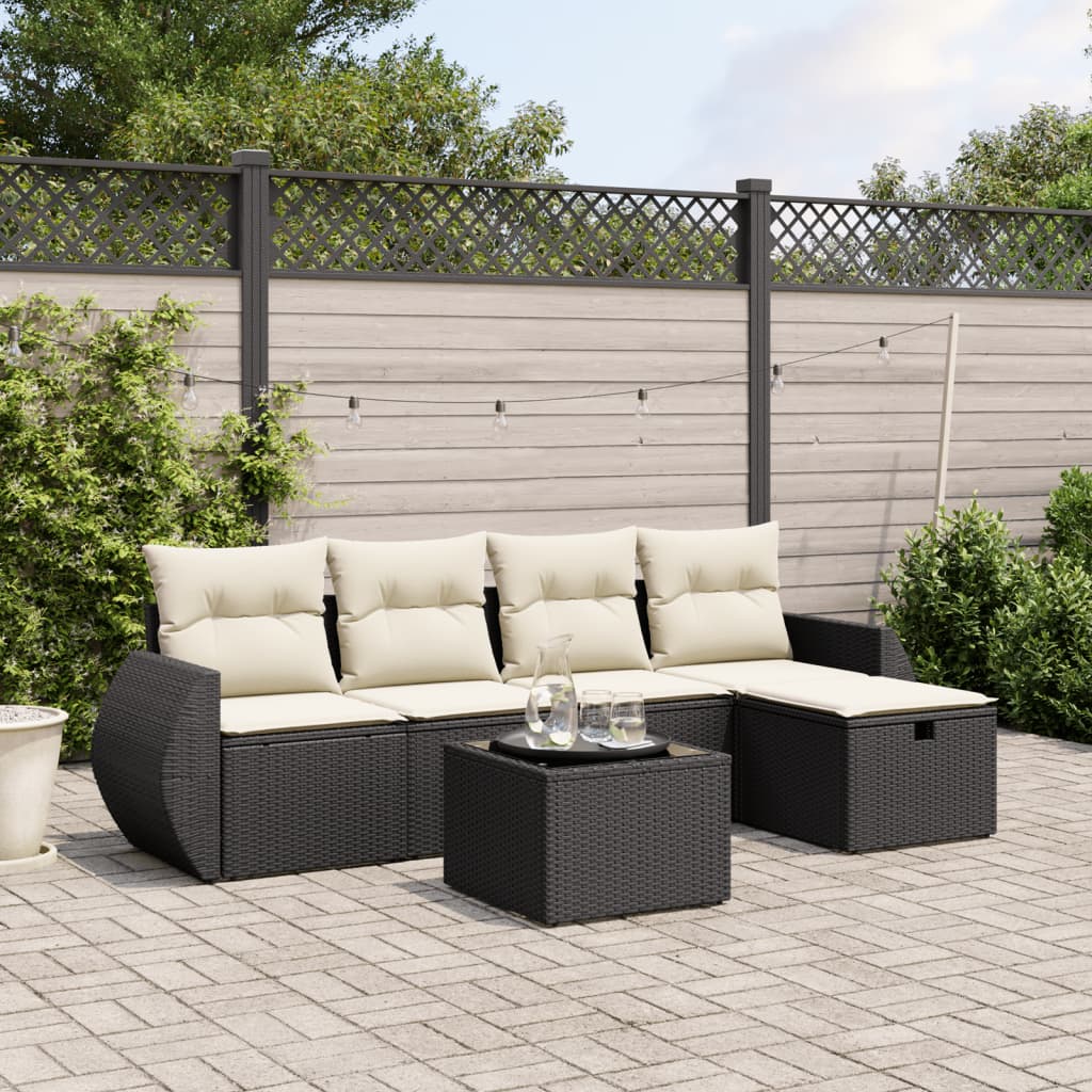 6-dijelni set vrtnih sofa s jastucima crni od poliratana Crna 70 x 62.5 x 69 cm