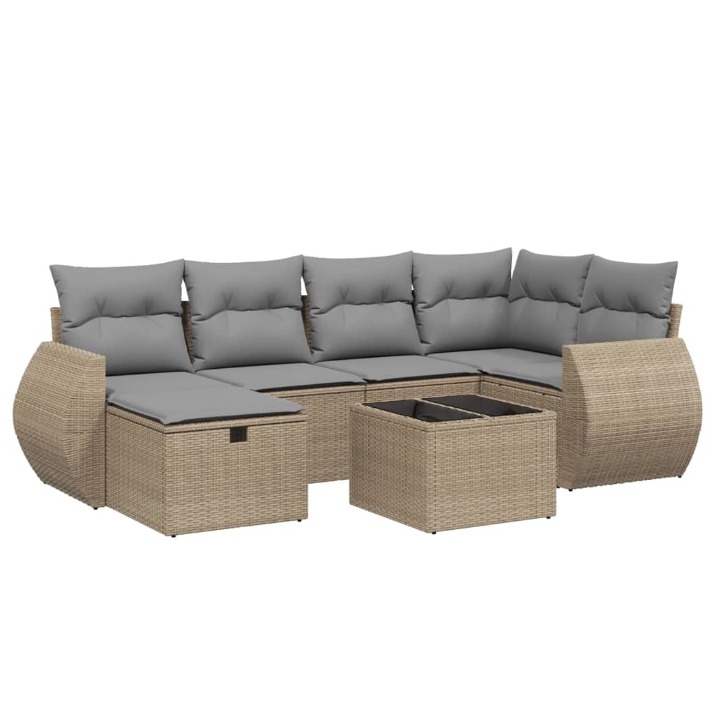 7-dijelni set vrtnih sofa s jastucima bež od poliratana