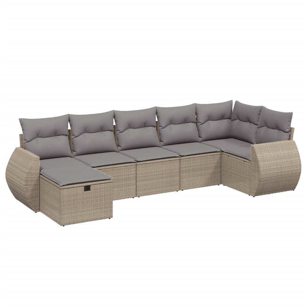 7-dijelni set vrtnih sofa s jastucima bež od poliratana
