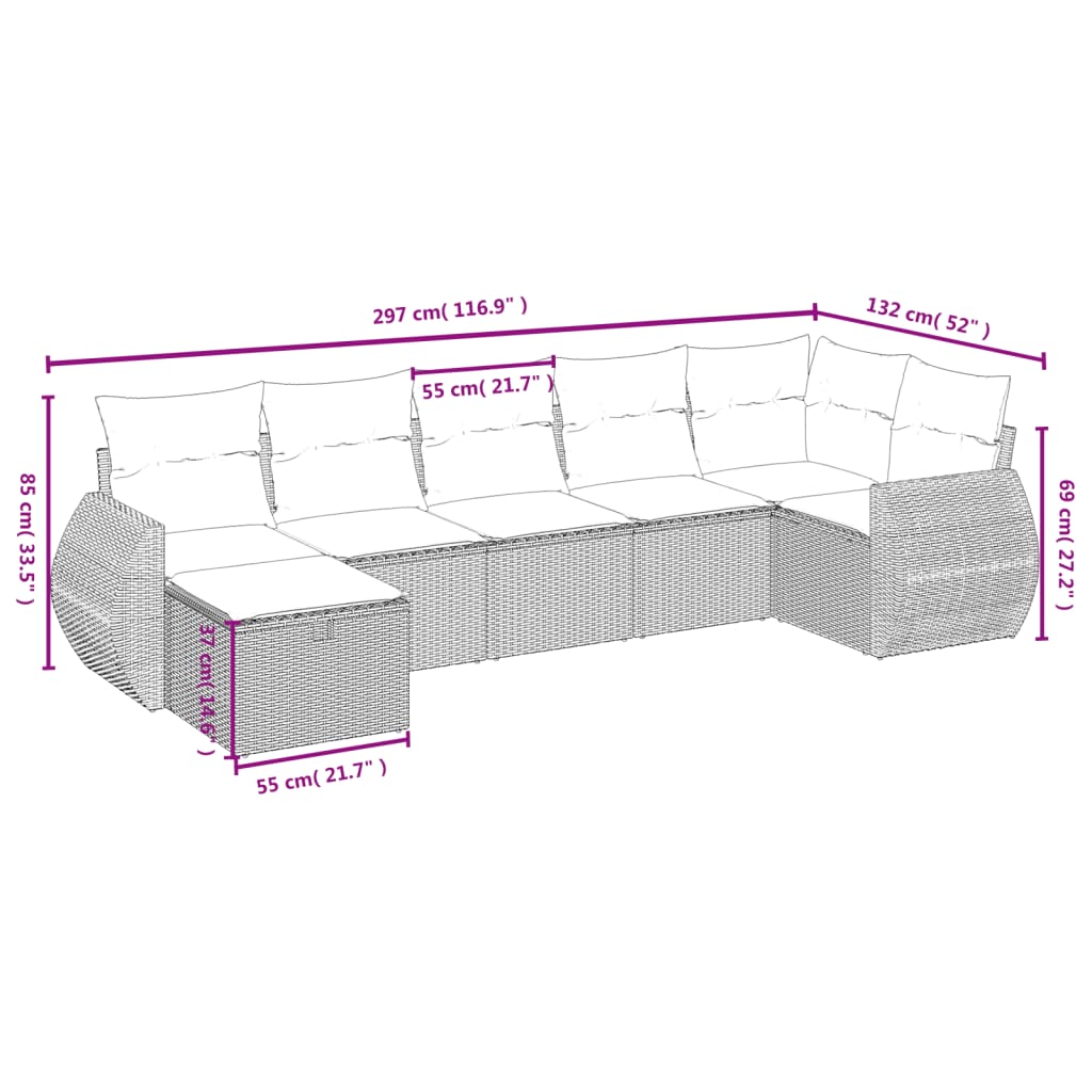 7-dijelni set vrtnih sofa sivi od poliratana