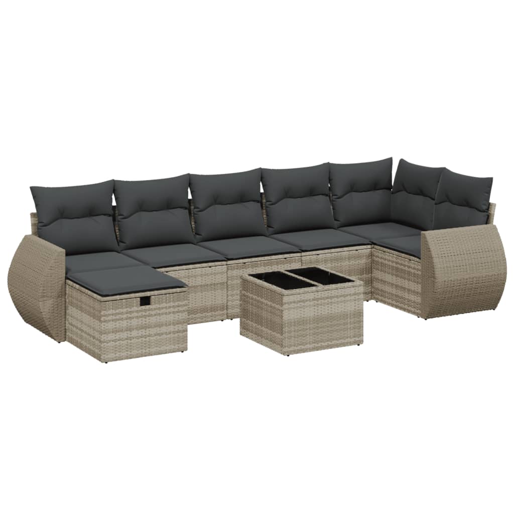 8-dijelni set vrtnih sofa od poliratana s jastucima svjetlosivi