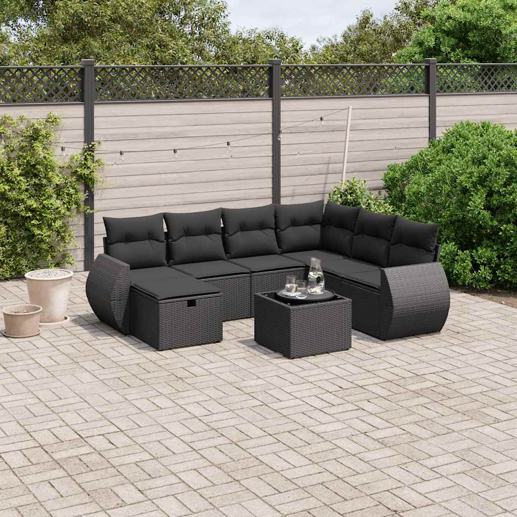 8-dijelni set vrtnih sofa od poliratana s jastucima crni Crna 70 x 62.5 x 69 cm