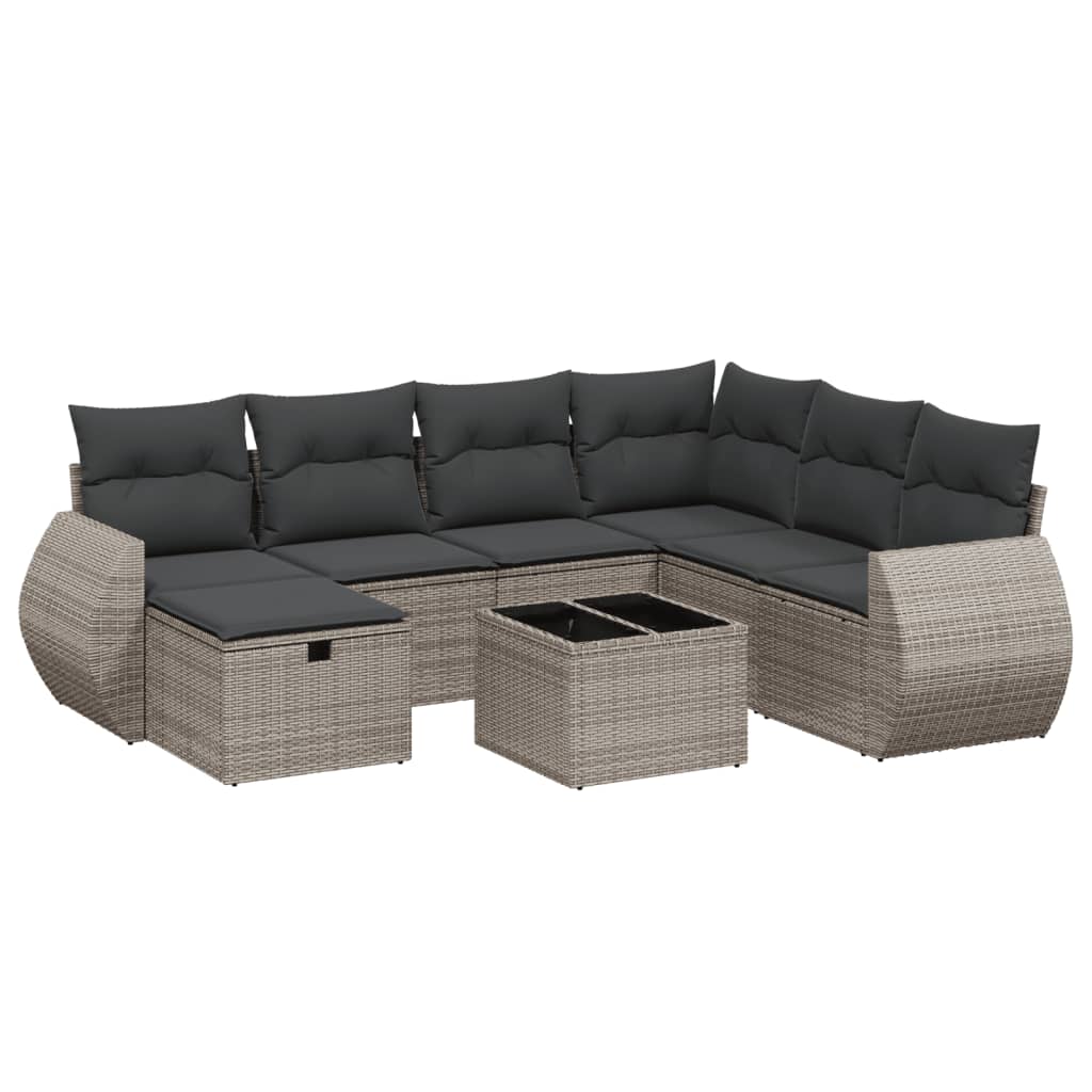 8-dijelni set vrtnih sofa od poliratana s jastucima sivi