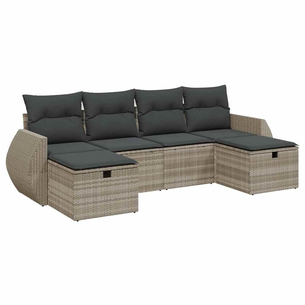 6-dijelni set vrtnih sofa od poliratana s jastucima svjetlosivi
