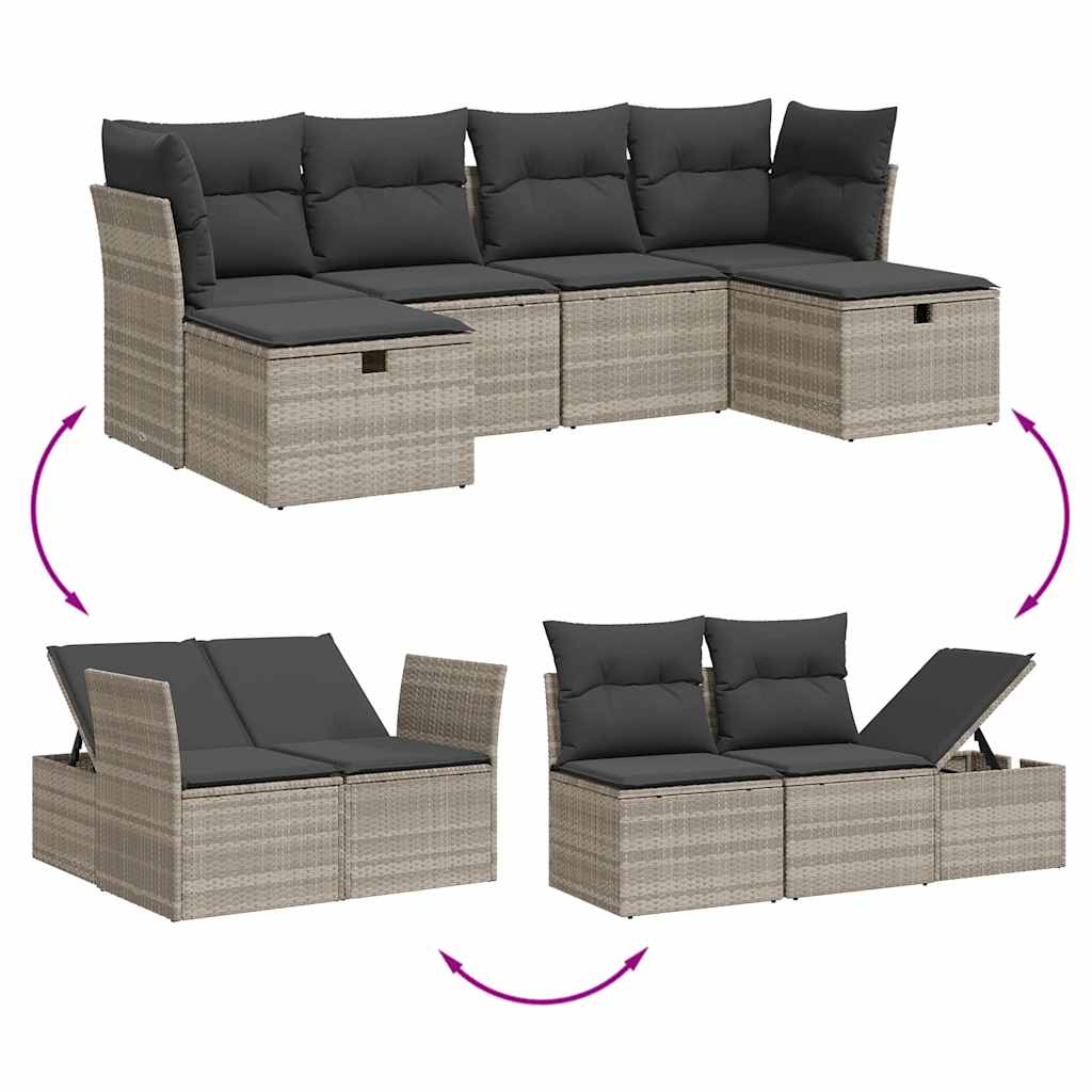 6-dijelni set vrtnih sofa od poliratana s jastucima svjetlosivi