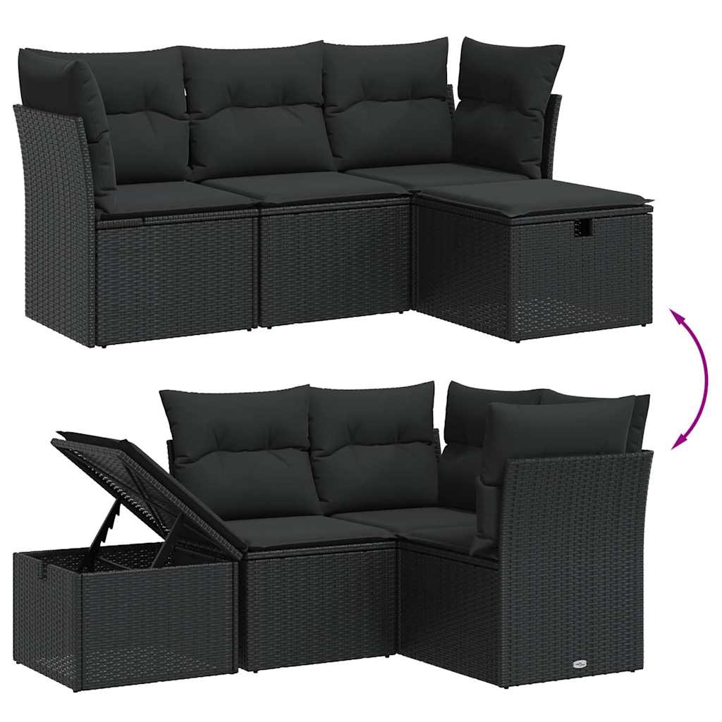 4-dijelni set vrtnih sofa od poliratana s jastucima crni