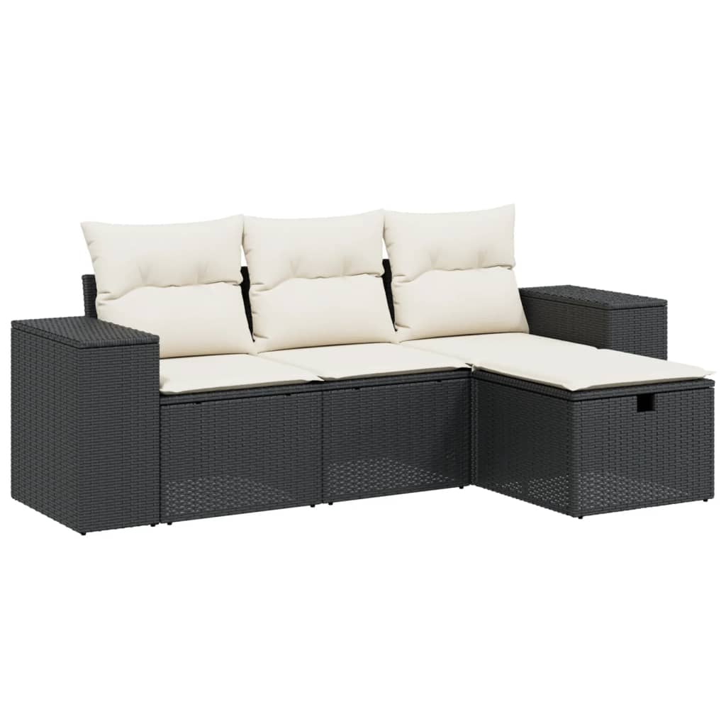 4-dijelni set vrtnih sofa od poliratana s jastucima crni