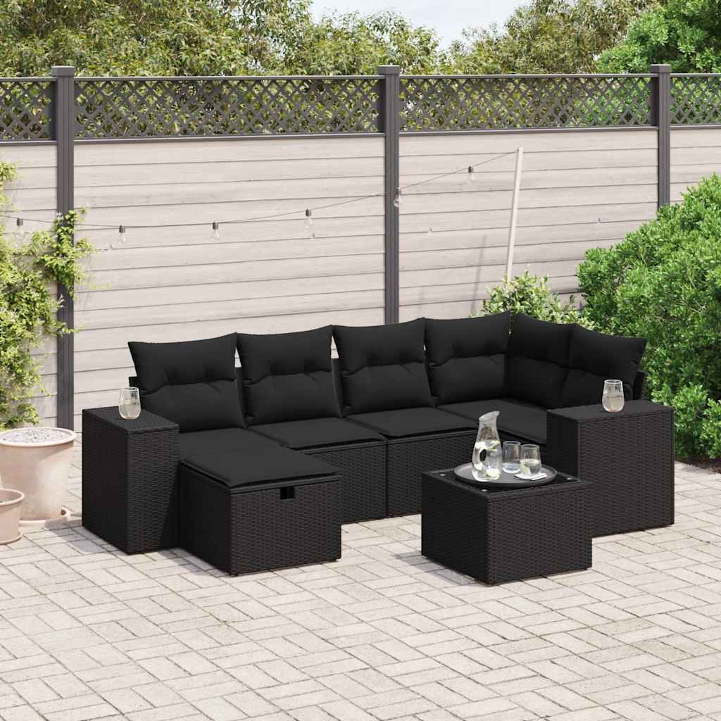 7-dijelni set vrtnih sofa od poliratana s jastucima crni