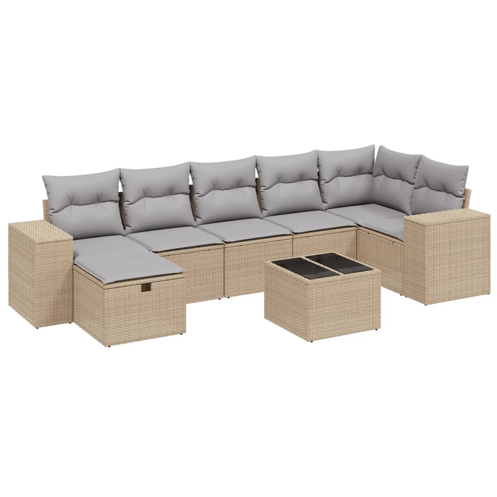 8-dijelni set vrtnih sofa s jastucima bež od poliratana