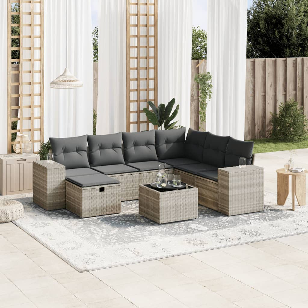 8-dijelni set vrtnih sofa od poliratana s jastucima svjetlosivi