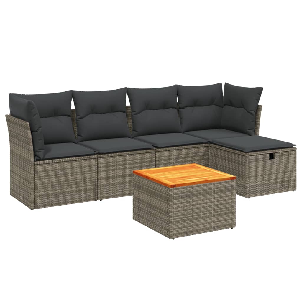 6-dijelni set vrtnih sofa od poliratana s jastucima sivi