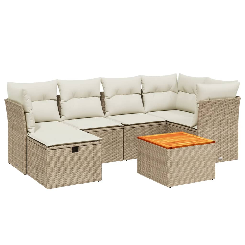 7-dijelni set vrtnih sofa od poliratana s jastucima bež 62 x 62 x 69 cm
