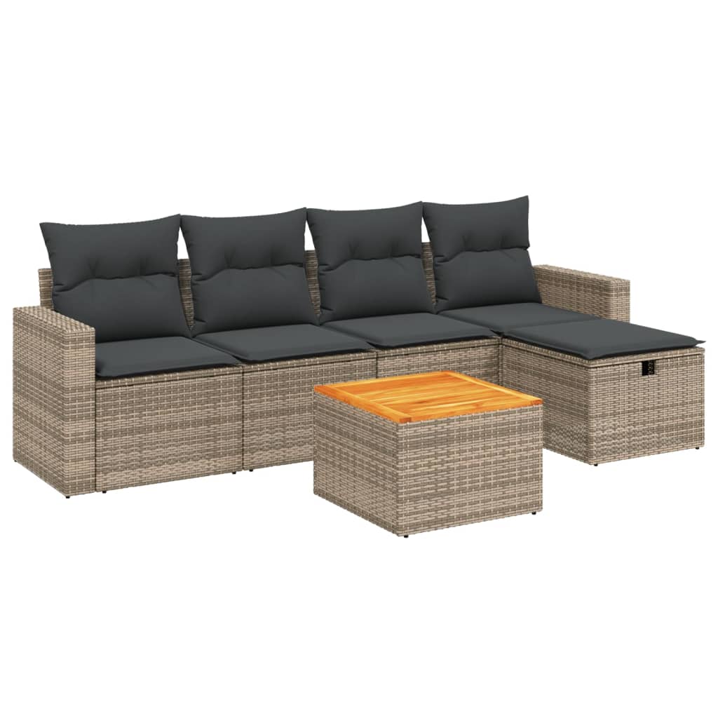 6-dijelni set vrtnih sofa od poliratana s jastucima sivi