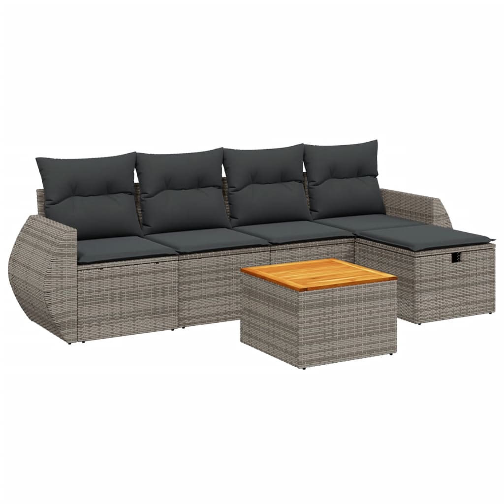 6-dijelni set vrtnih sofa od poliratana s jastucima sivi
