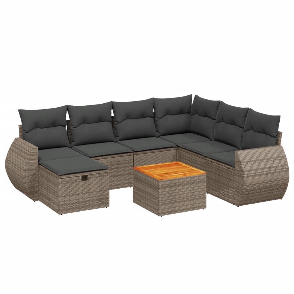 8-dijelni set vrtnih sofa od poliratana s jastucima sivi