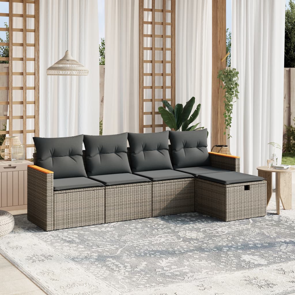 5-dijelni set vrtnih sofa s jastucima bež od poliratana