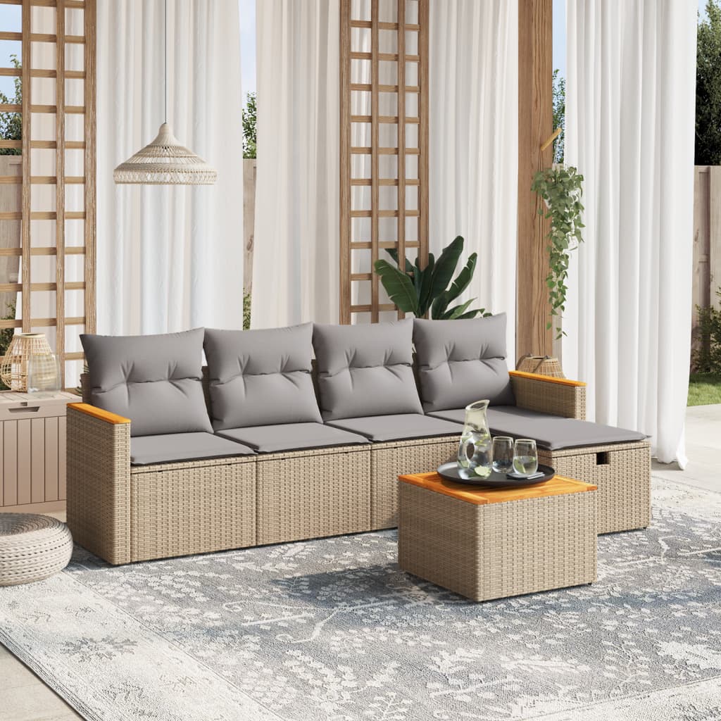 5-dijelni set vrtnih sofa s jastucima bež od poliratana