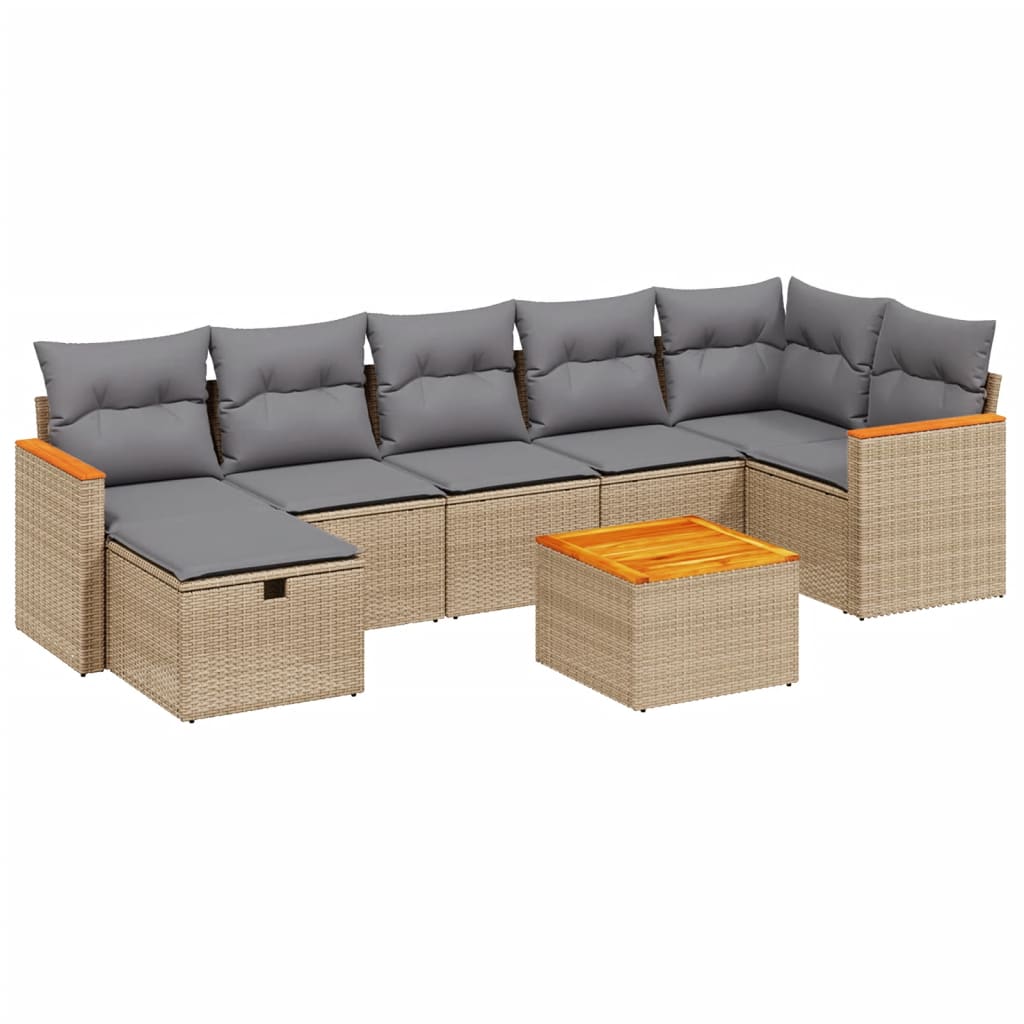 8-dijelni set vrtnih sofa s jastucima bež od poliratana