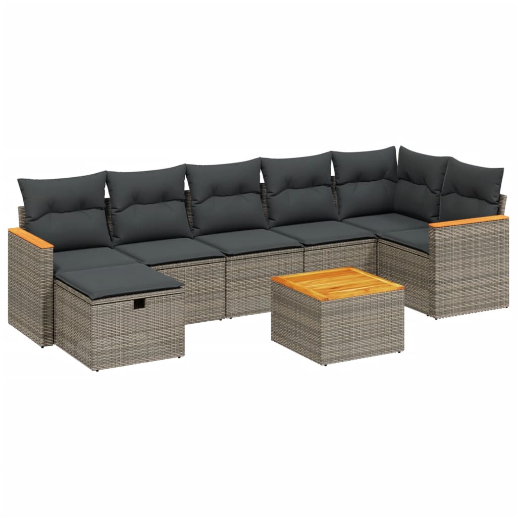 8-dijelni set vrtnih sofa od poliratana s jastucima sivi