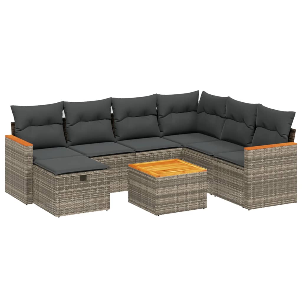 8-dijelni set vrtnih sofa od poliratana s jastucima sivi