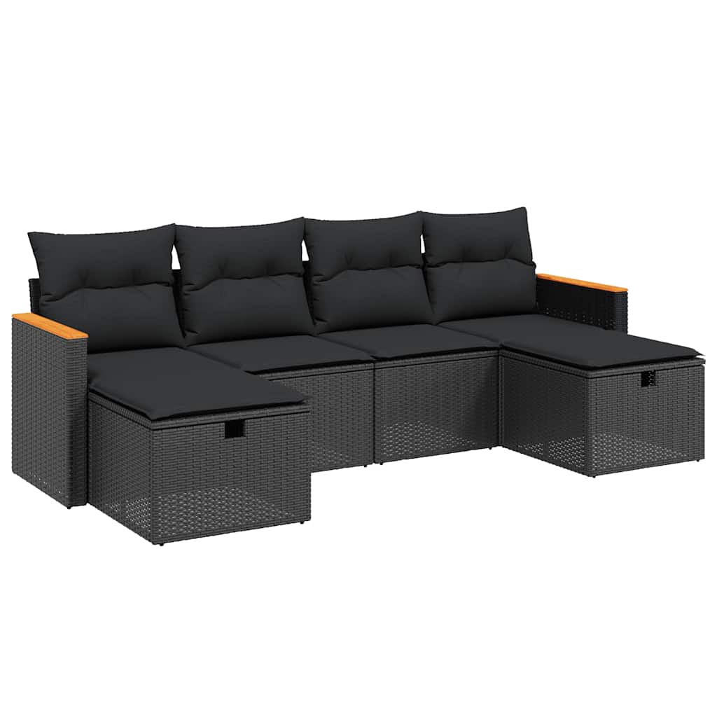 6-dijelni set vrtnih sofa s jastucima crni od poliratana