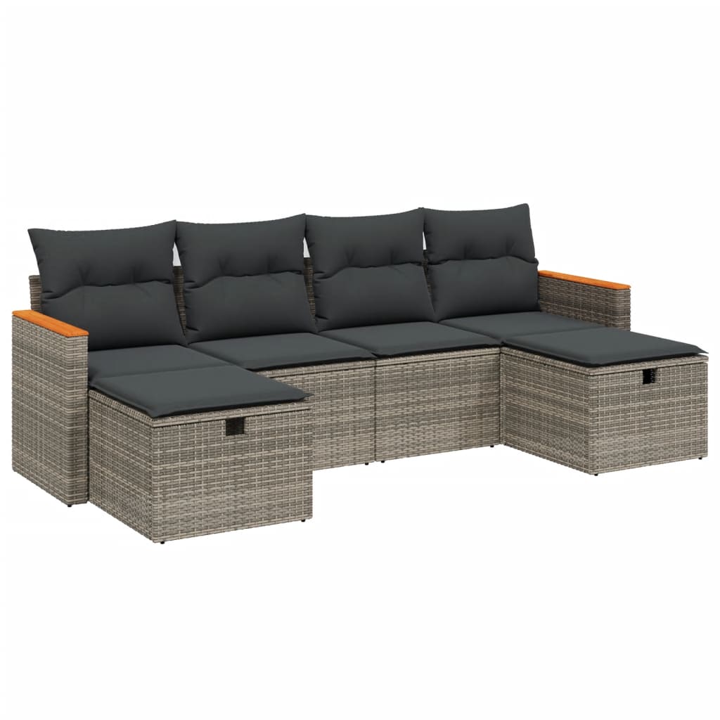 6-dijelni set vrtnih sofa od poliratana s jastucima sivi