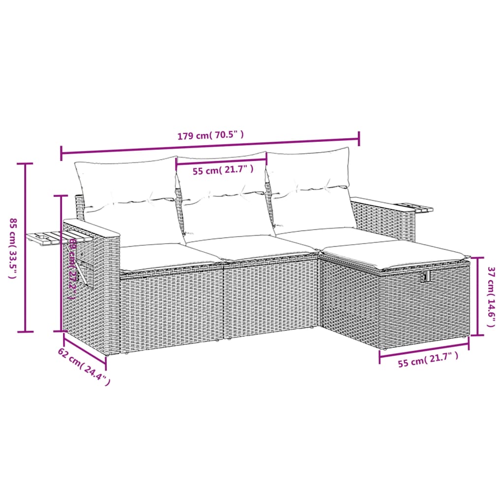 4-dijelni set vrtnih sofa s jastucima bež od poliratana