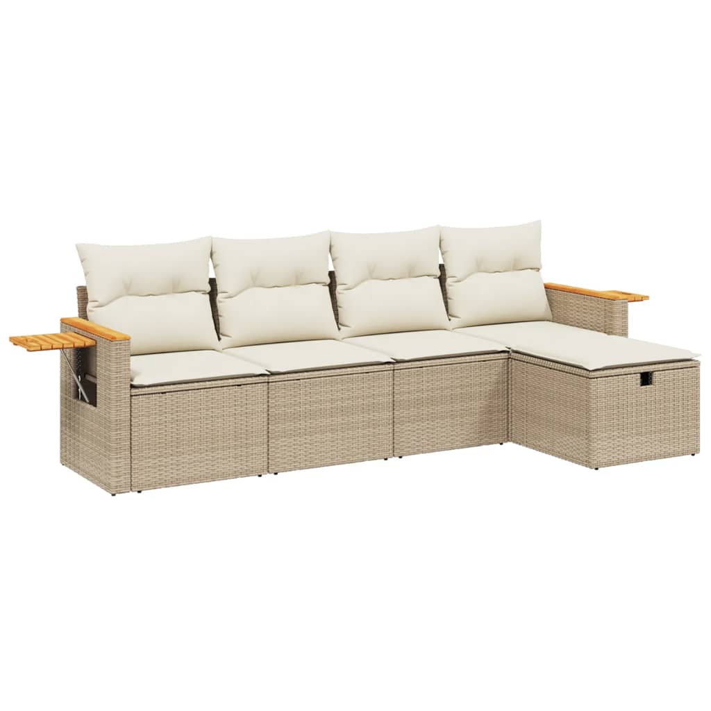 5-dijelni vrtni set sofa s jastucima bež od poliratana