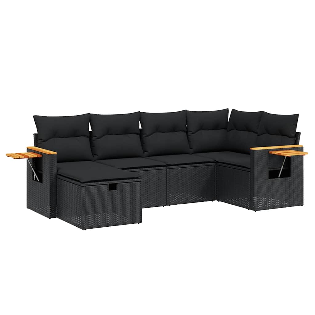 6-dijelni set vrtnih sofa s jastucima crni od poliratana Crna 62 x 62 x 69 cm