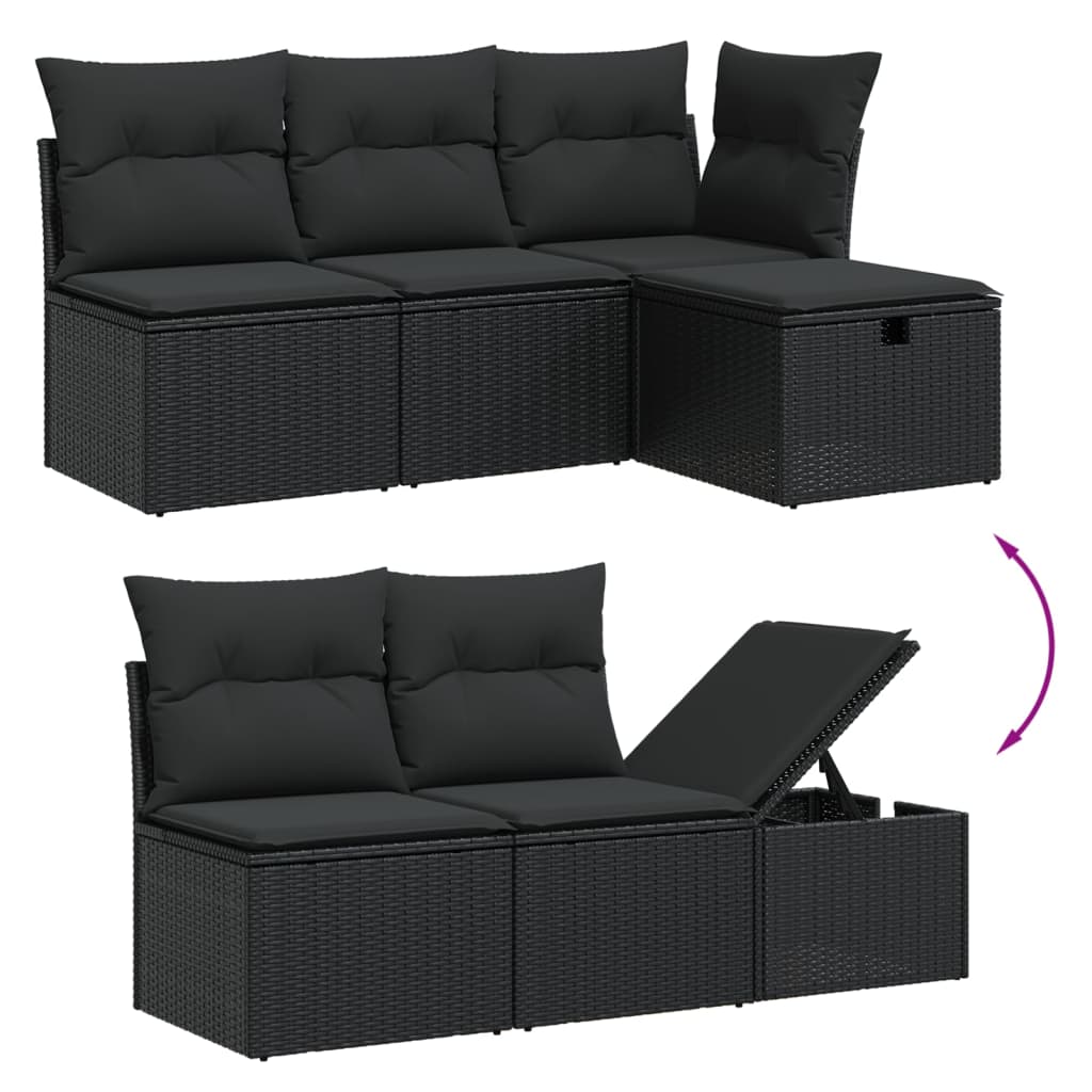 6-dijelni set vrtnih sofa s jastucima crni od poliratana Crna 62 x 62 x 69 cm