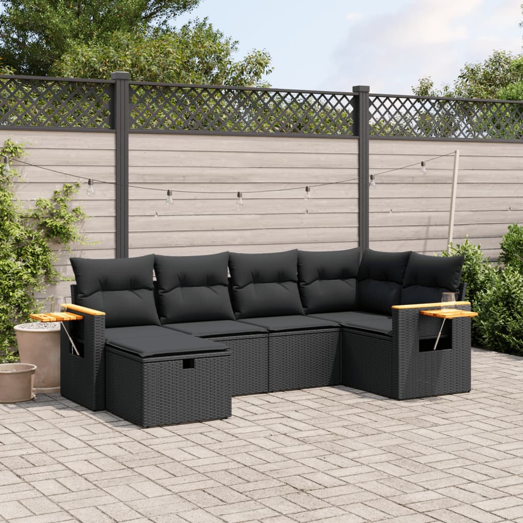 6-dijelni set vrtnih sofa s jastucima crni od poliratana Crna 62 x 62 x 69 cm