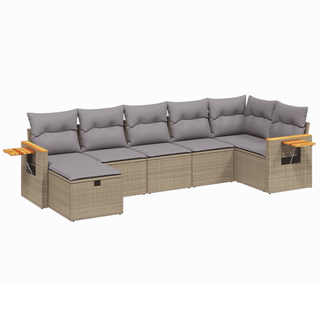 7-dijelni set vrtnih sofa s jastucima bež od poliratana