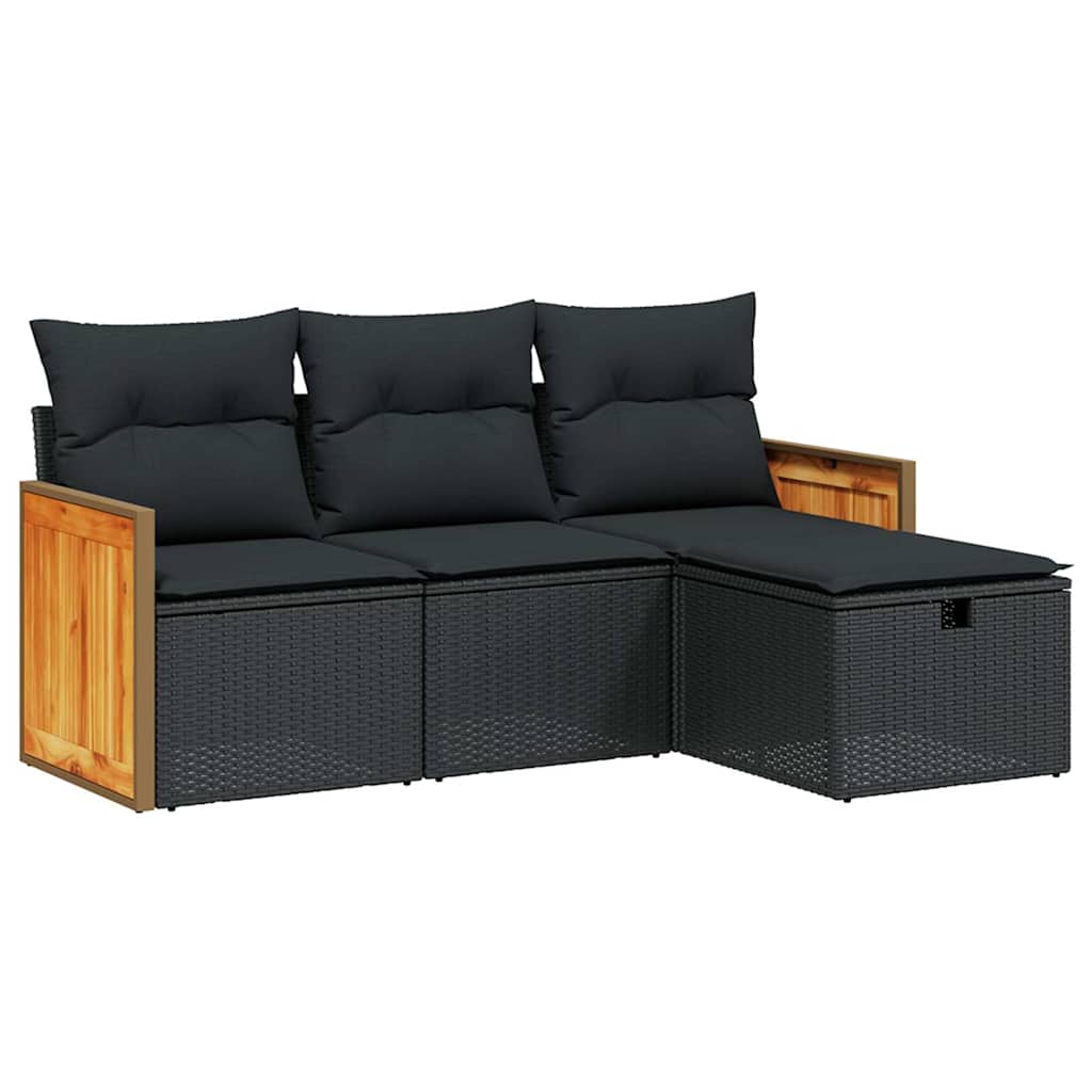 4-dijelni set vrtnih sofa od poliratana s jastucima crni