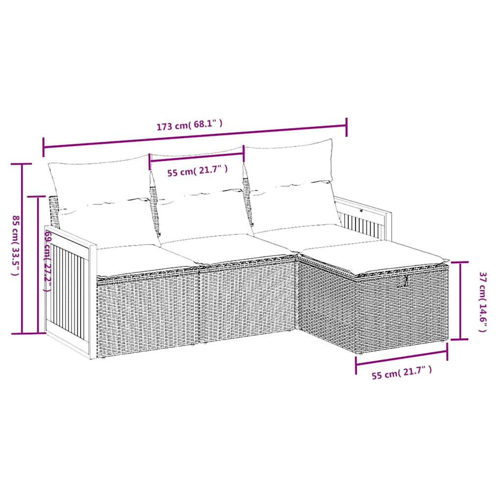 4-dijelni set vrtnih sofa od poliratana s jastucima crni