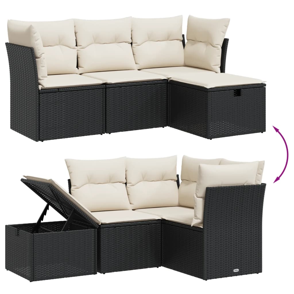 4-dijelni set vrtnih sofa od poliratana s jastucima crni