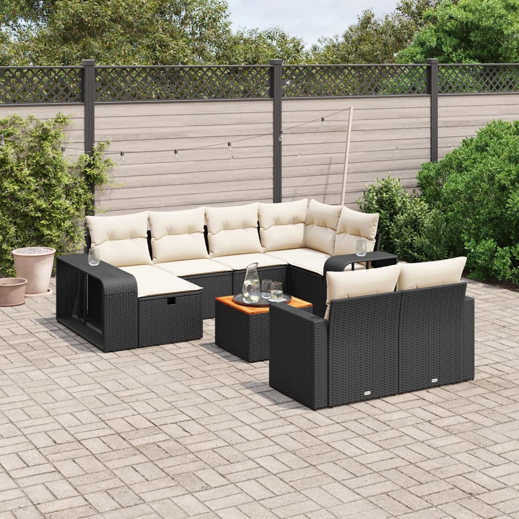 11-dijelni set vrtnih sofa od poliratana s jastucima crni
