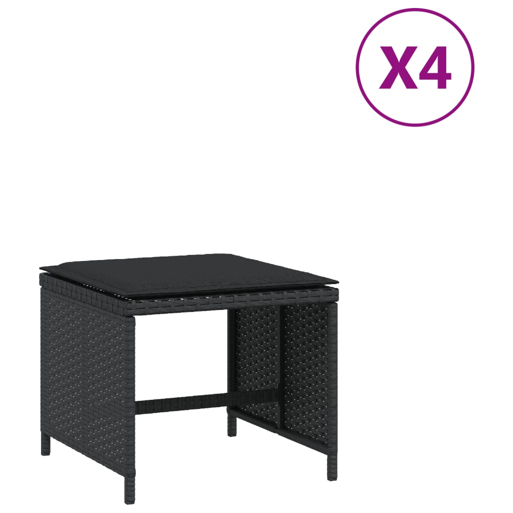 Vrtni stolci s jastucima 4 kom crni 40x40x35 cm od poliratana