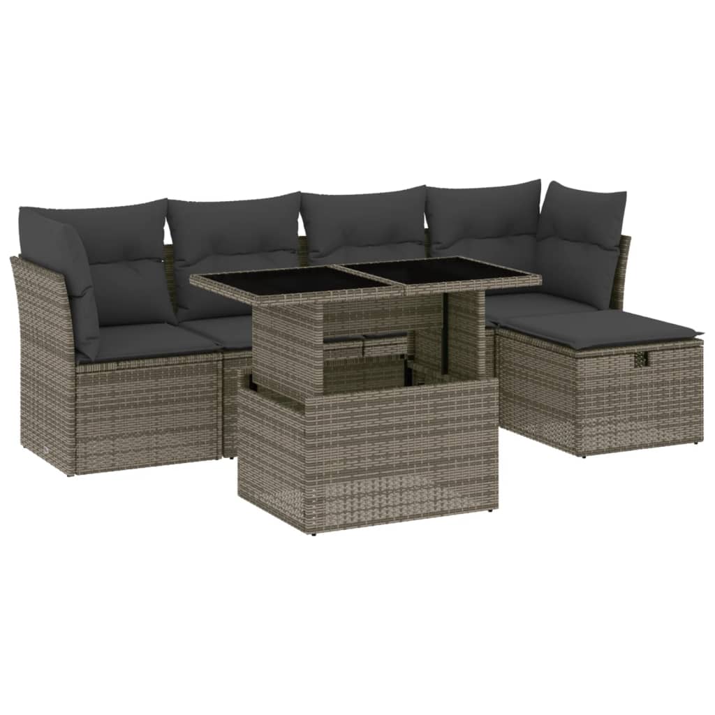 6-dijelni set vrtnih sofa od poliratana s jastucima sivi