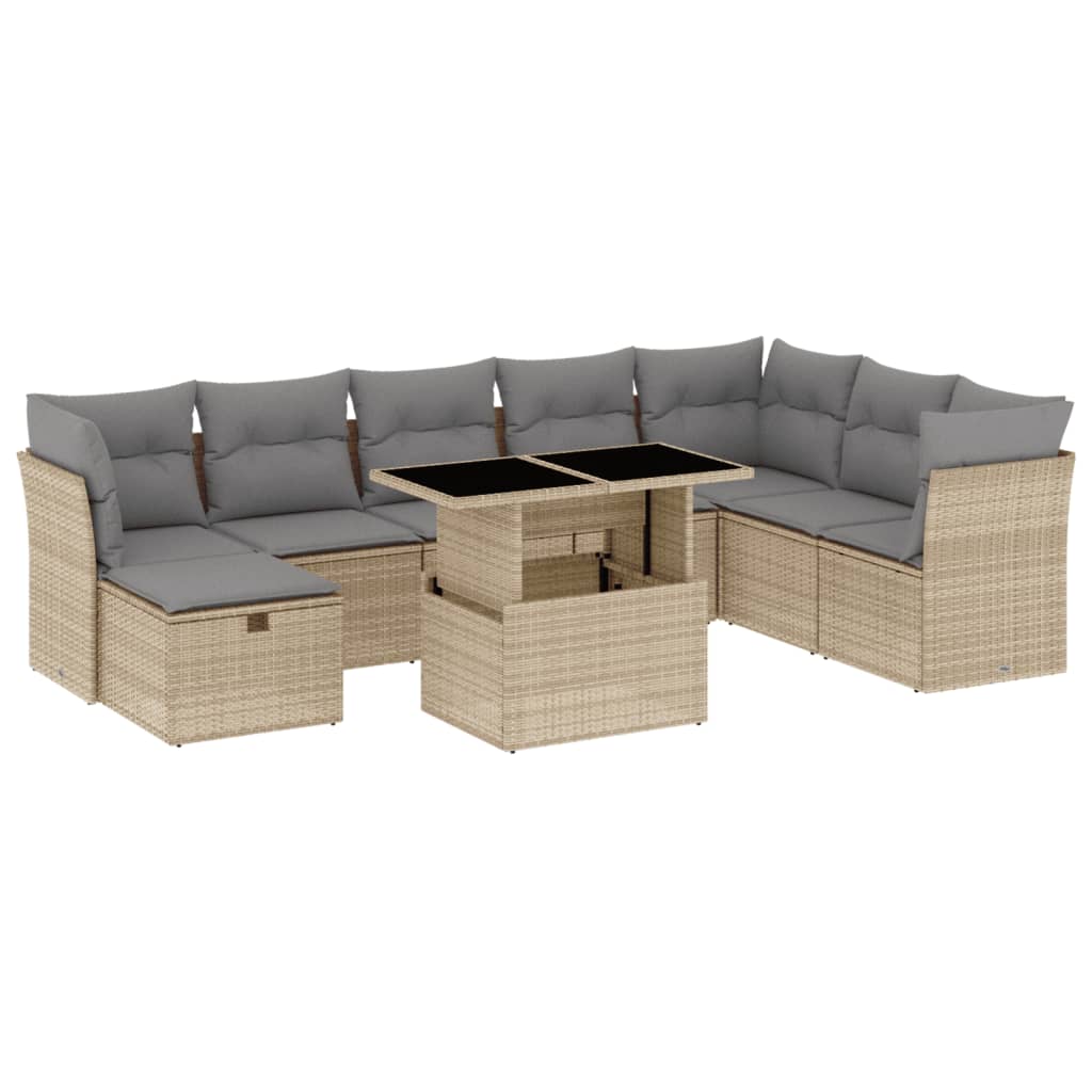 9-dijelni set vrtnih sofa s jastucima bež od poliratana
