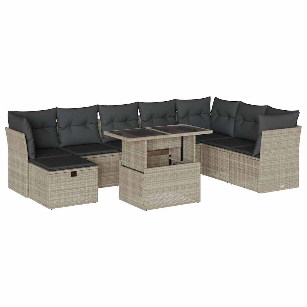 9-dijelni set vrtnih sofa od poliratana s jastucima svjetlosivi
