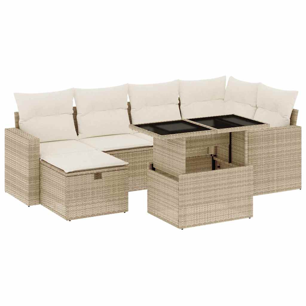 7-dijelni set vrtnih sofa od poliratana s jastucima bež