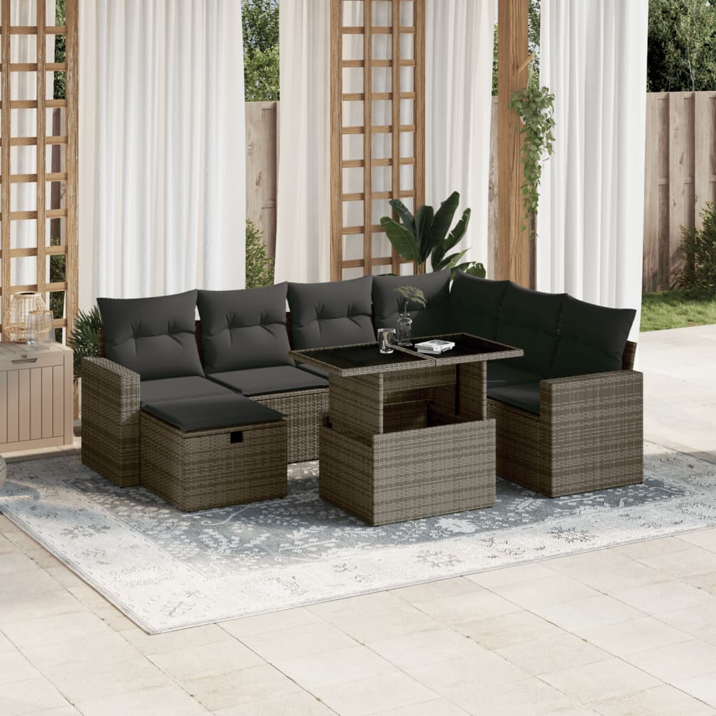 8-dijelni set vrtnih sofa od poliratana s jastucima sivi