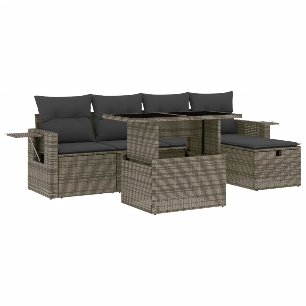 6-dijelni set vrtnih sofa od poliratana s jastucima sivi